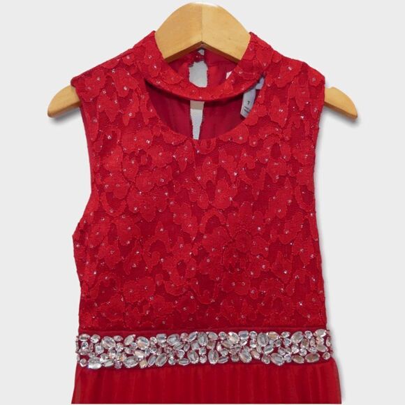 Speechless Red Lace Glitter Formal Dress Girls 7 Holiday | Christmas Sparkle - Picture 5 of 7